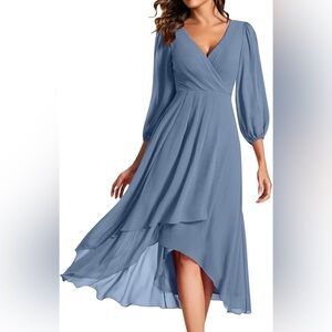 NEW Chiffon XS V Neck Long Sleeves Dress Flowy High Low holiday Party Gown nwt